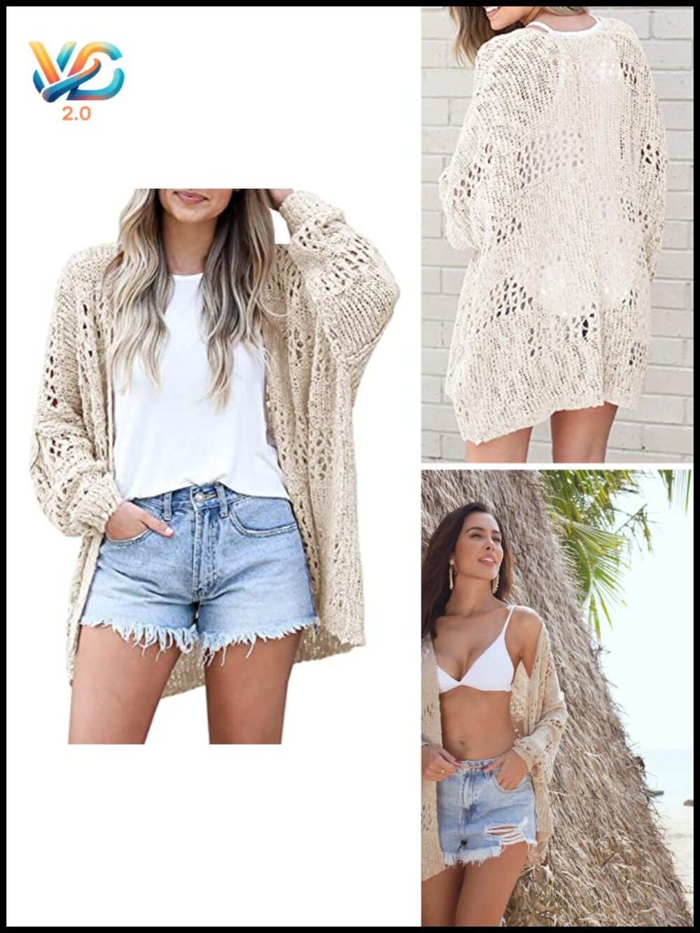 Oversized Crochet Knit Cardigan Long Sleeve Open Front Lightweight Boho Sweater